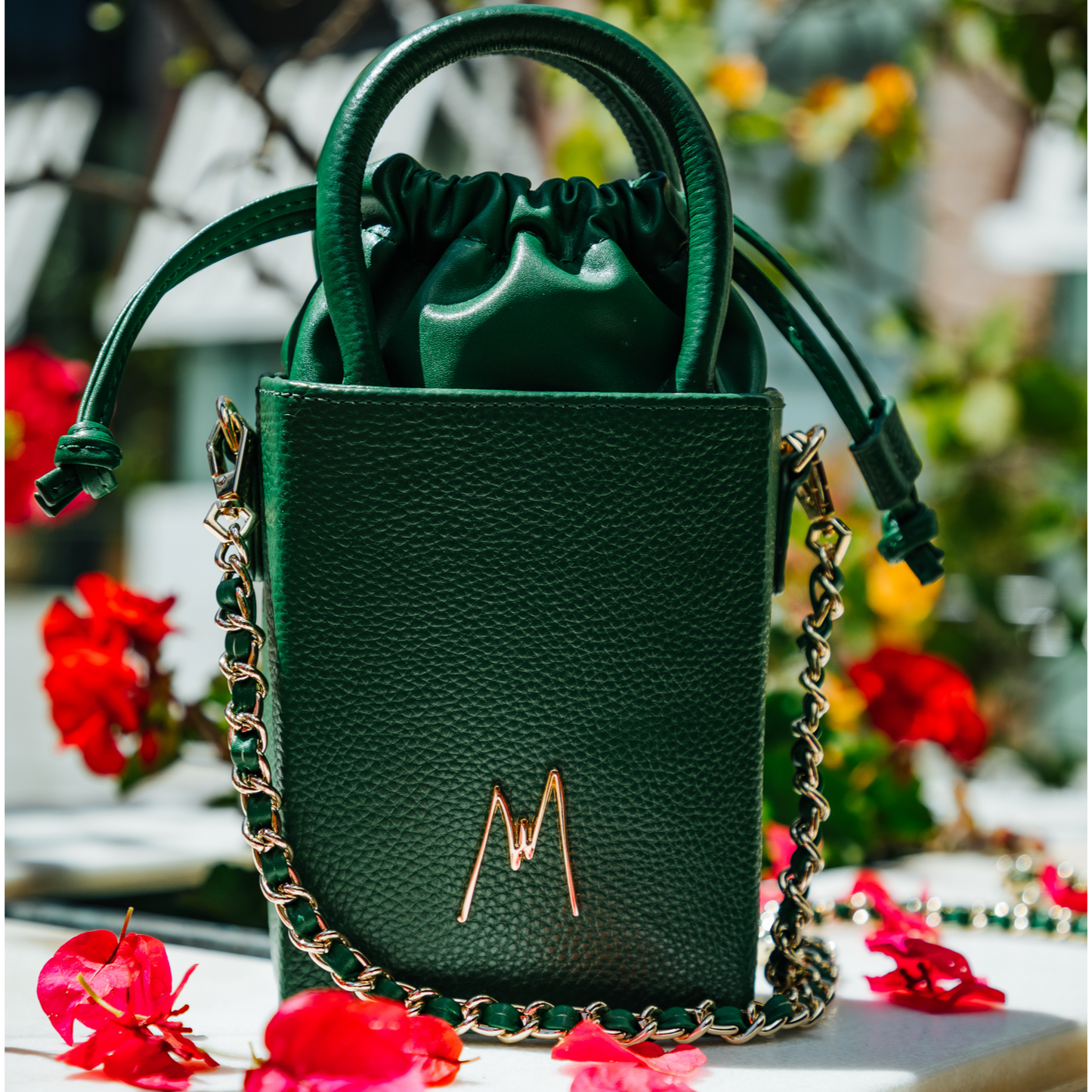 "SMALL LEATHER TOTE"  EMERALD GREEN