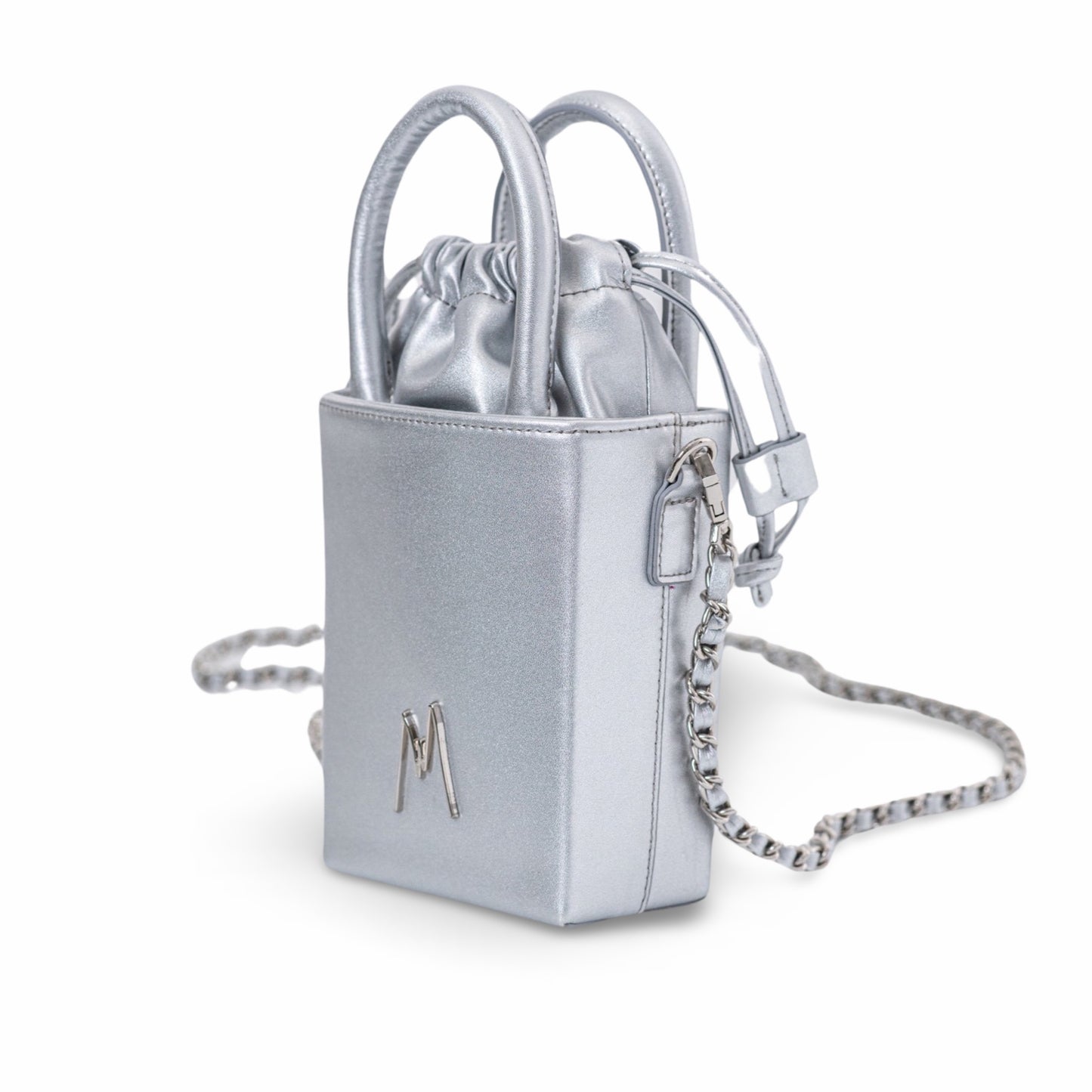 "SMALL LEATHER TOTE"  METALLIC SILVER