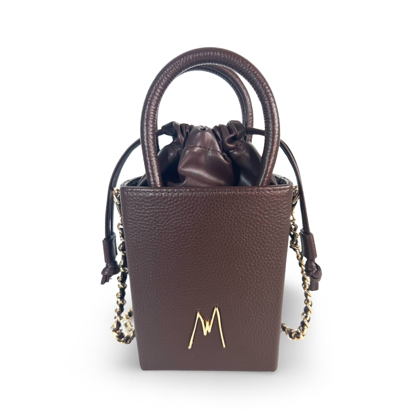"SMALL LEATHER TOTE"  CHOCOLATE