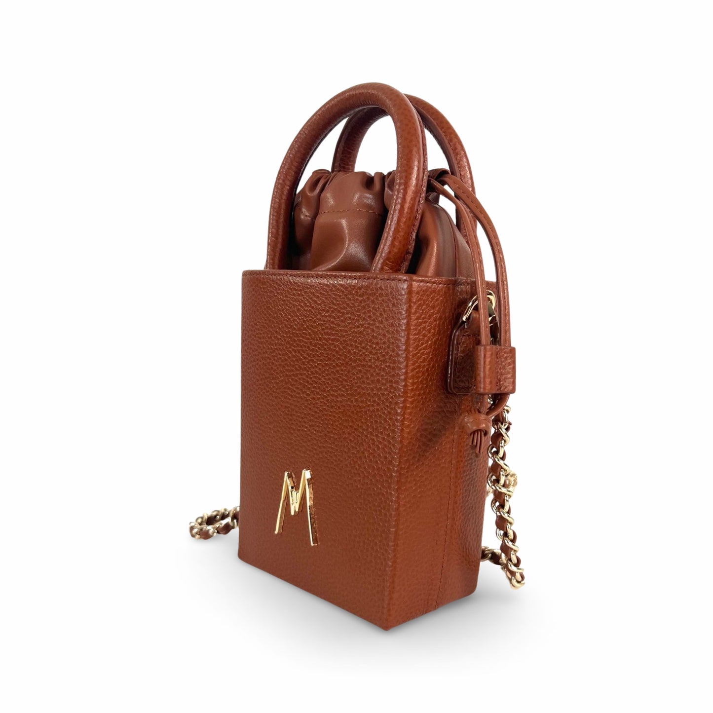 "SMALL LEATHER TOTE"  COFFEE