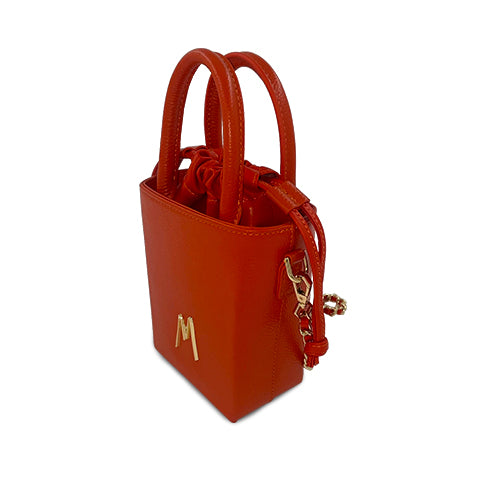 "SMALL LEATHER TOTE" TIGER ORANGE