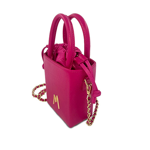 "SMALL LEATHER TOTE"  WILD BERRY PINK