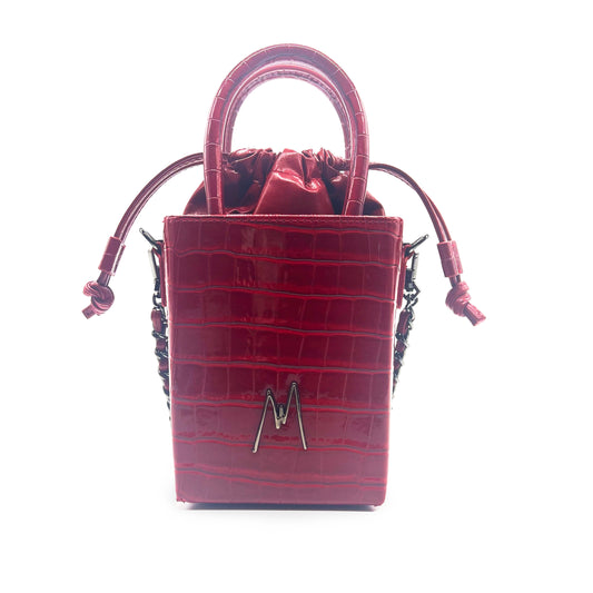 "SMALL LEATHER TOTE"  CROCODILE EMBOSSED - CRANBERRY RED