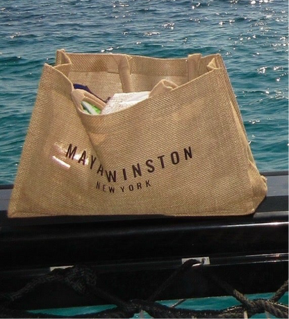 MAYA WINSTON BURLAP BEACH BAG