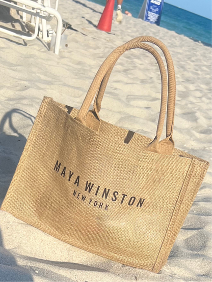 MAYA WINSTON BURLAP BEACH BAG