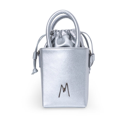 "SMALL LEATHER TOTE"  METALLIC SILVER