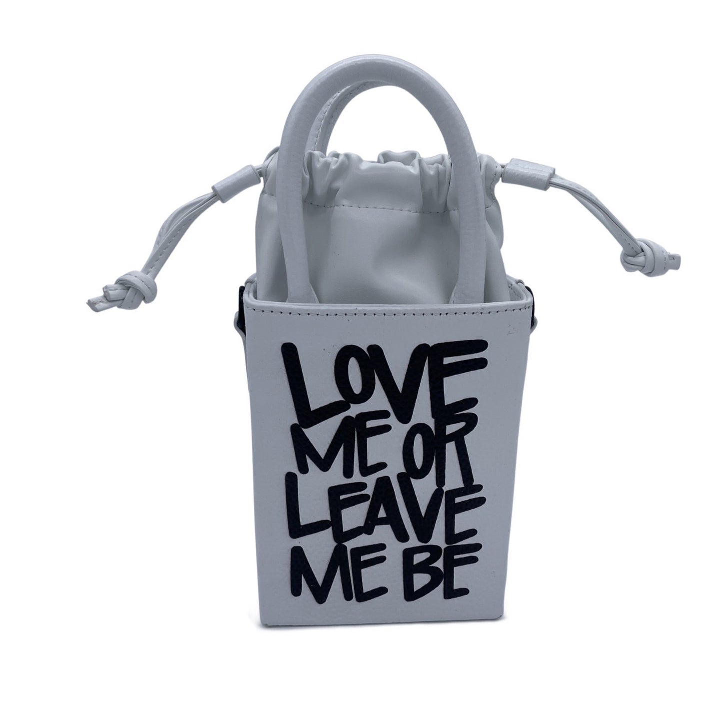 RD | MAYA WINSTON - SMALL LEATHER TOTE "LOVE ME OR LEAVE ME BE" - WHITE