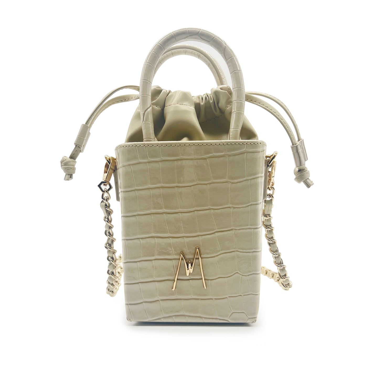 "SMALL LEATHER TOTE"  CROCODILE EMBOSSED - STONE