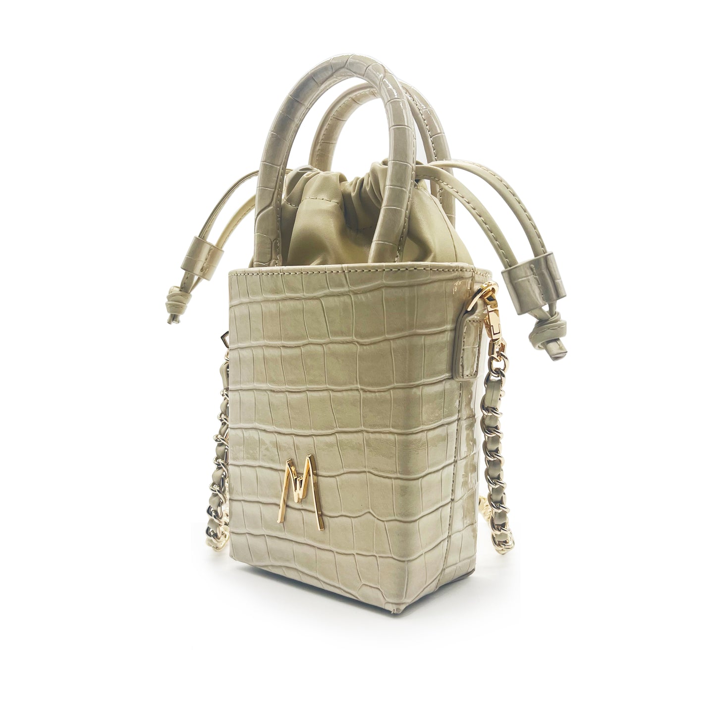 "SMALL LEATHER TOTE"  CROCODILE EMBOSSED - STONE