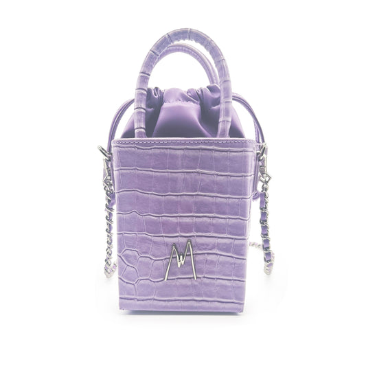 "SMALL LEATHER TOTE"  CROCODILE EMBOSSED - LILAC