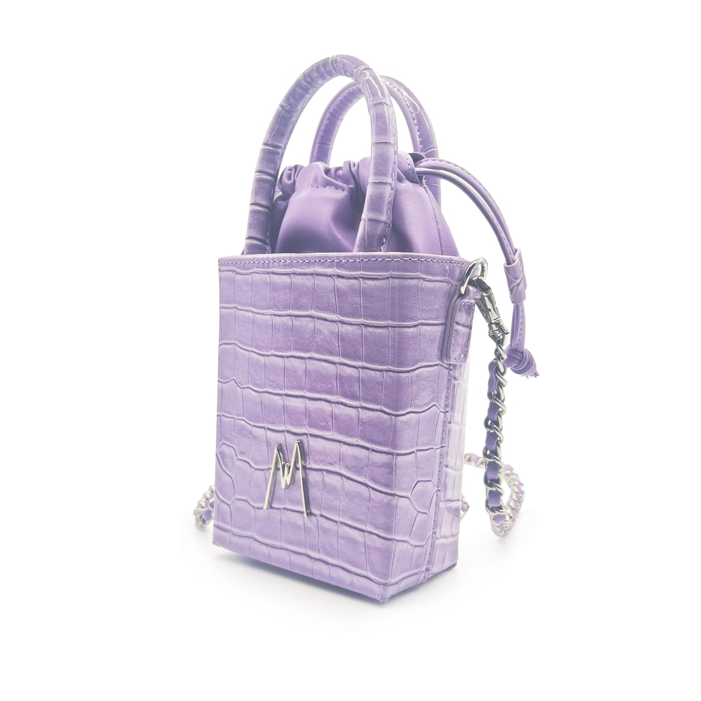 "SMALL LEATHER TOTE"  CROCODILE EMBOSSED - LILAC
