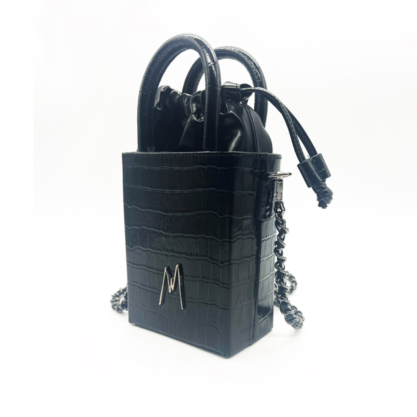 "SMALL LEATHER TOTE"  CROCODILE EMBOSSED- BOSEMAN BLACK