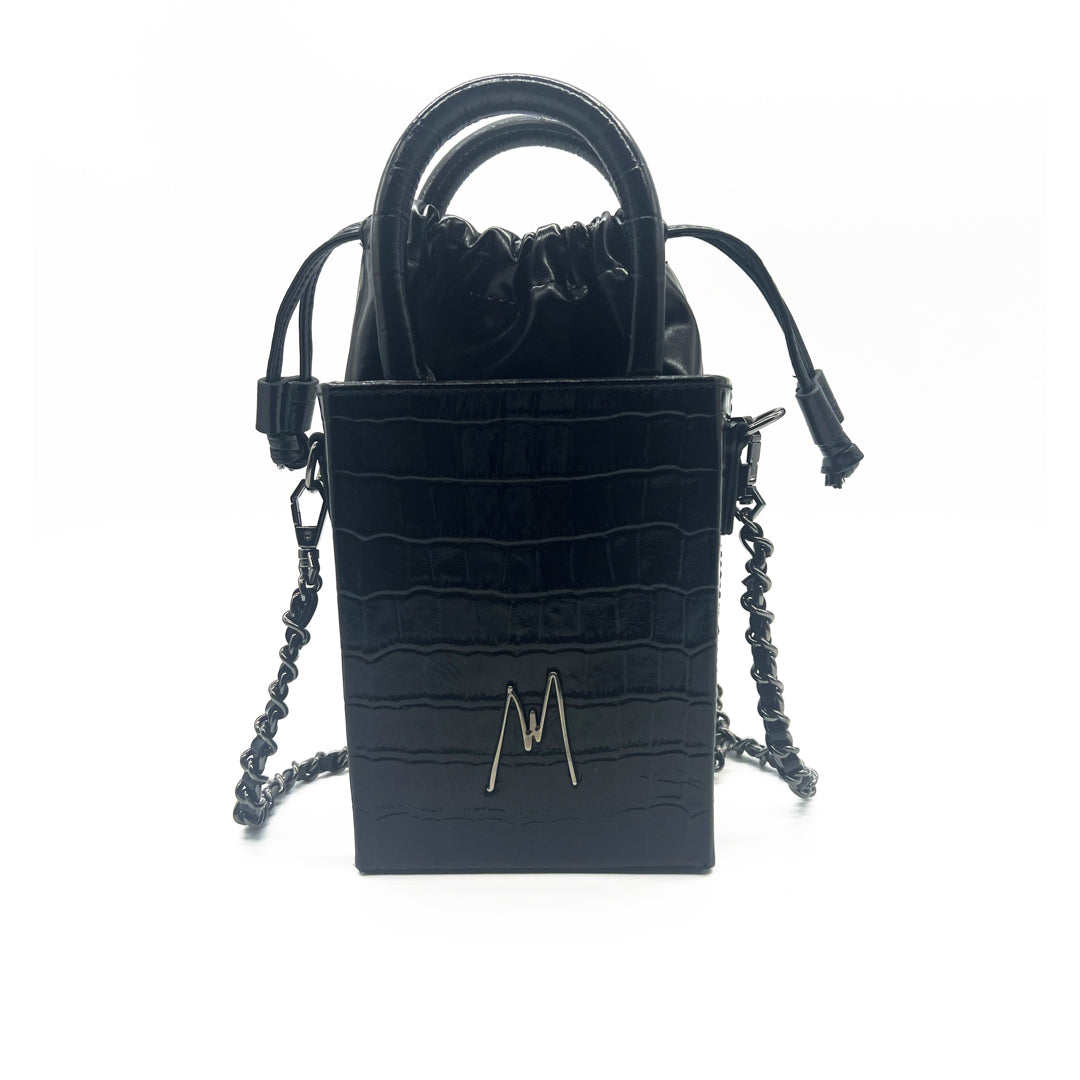 "SMALL LEATHER TOTE"  CROCODILE EMBOSSED- BOSEMAN BLACK