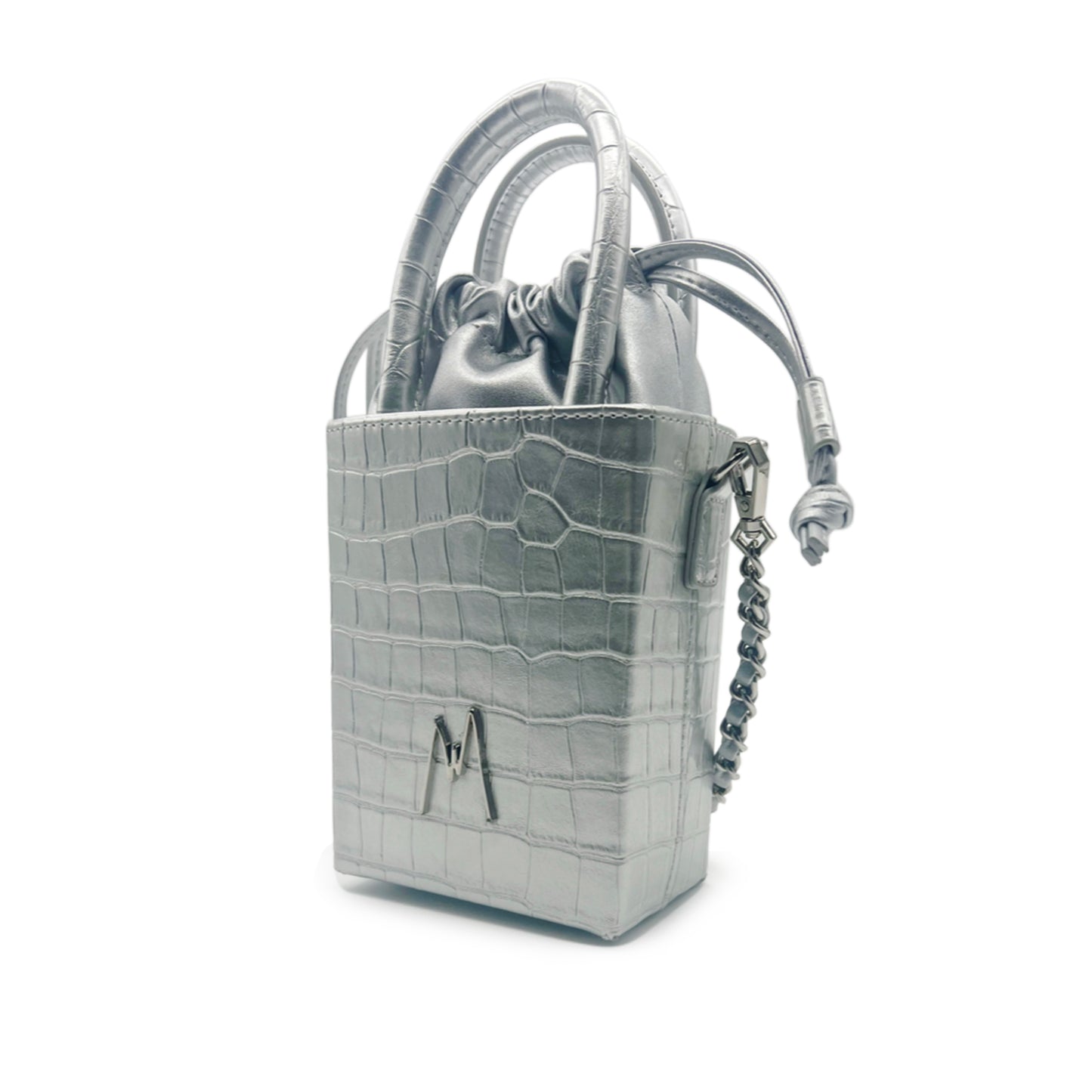 "SMALL LEATHER TOTE"  CROCODILE EMBOSSED - STERLING SILVER