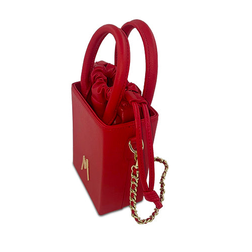 "SMALL LEATHER TOTE" ROSE RED