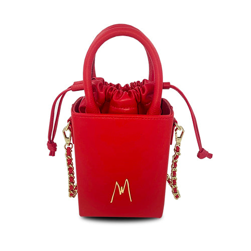 "SMALL LEATHER TOTE" ROSE RED